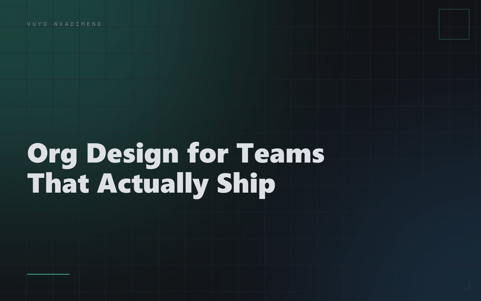 Editorial cover: the words Org Design for Teams That Actually Ship on warm paper