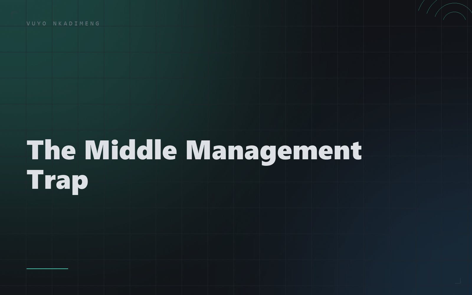 Editorial cover: the words The Middle Management Trap set on warm paper