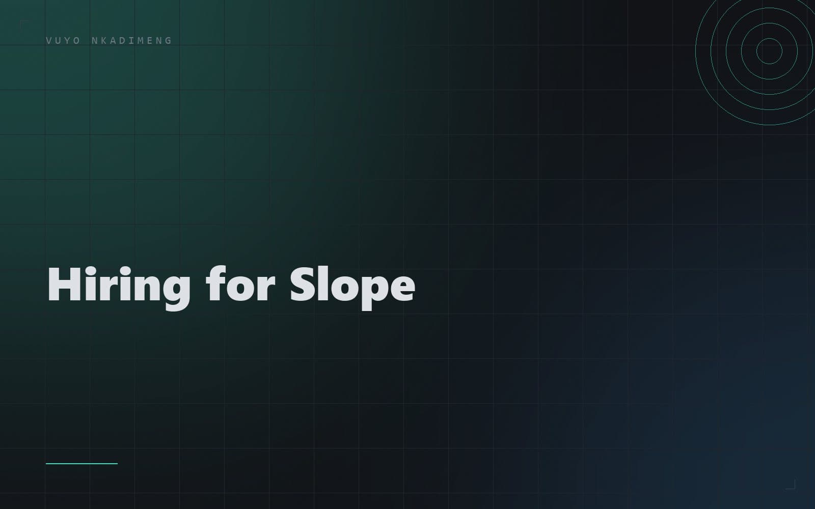 Editorial cover: the words Hiring for Slope on warm paper