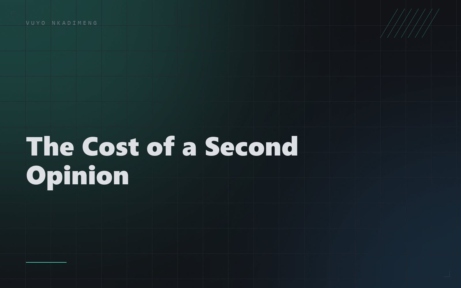 Editorial cover: the words The Cost of a Second Opinion on warm paper