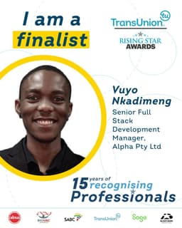 TransUnion Rising Star Awards 2026 finalist badge for Vuyo Nkadimeng